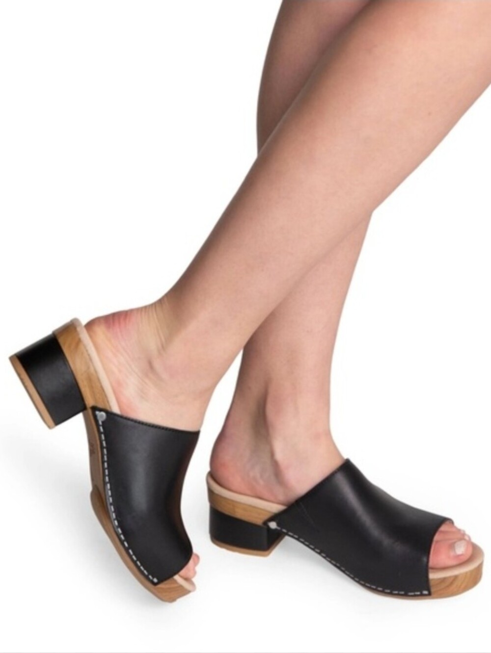 Dansko Maci Black Leather Open-Toe Slide Heels Size 37